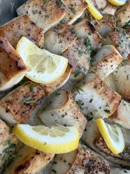 Grilled ono with lemon